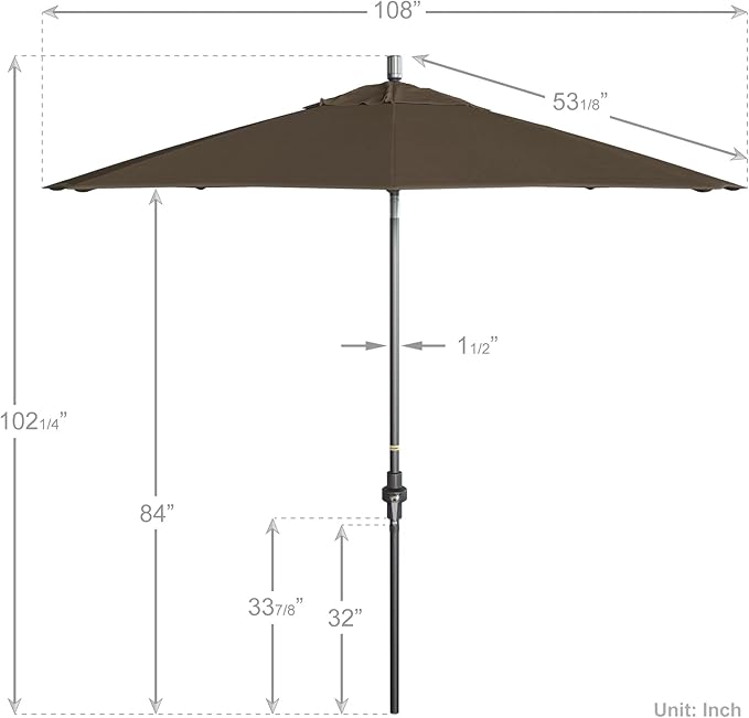 California Umbrella 9' Rd. Crank Lift, Collar Tilt, Aluminum Pole, Fiberglass Rib Patio Umbrella, Hammertone Grey Finish, Sunbrella Taupe