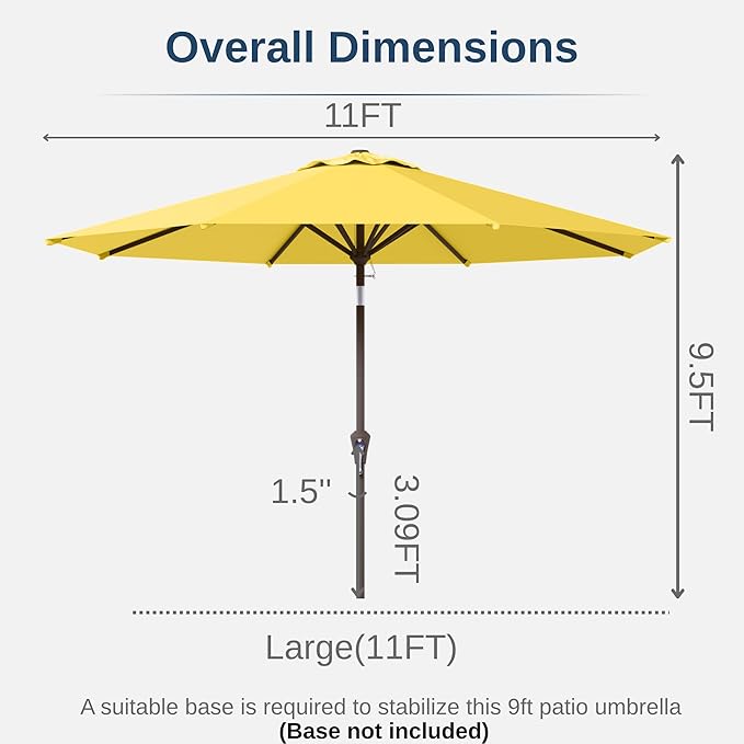 11FT Patio Umbrella, Outdoor Umbrella with with 8 Sturdy Fiberglass Ribs,Market Table Umbrella with Push Button Tilt and Crank,Suit for Backyard,Garden,Pool,Deck(Yellow)
