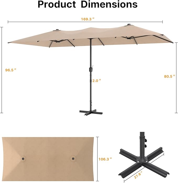 ALAULM 14FT Waterproof Patio Umbrella Outdoor Reversible Rectangular Large Market Umbrella