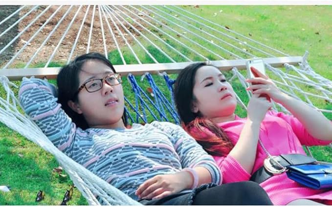 Outdoor Hammock Double Cotton Rope Net Hammock Outdoor Couple Mesh Breathable Swing Hammock (Color : Blue, Size : 200 * 150cm)