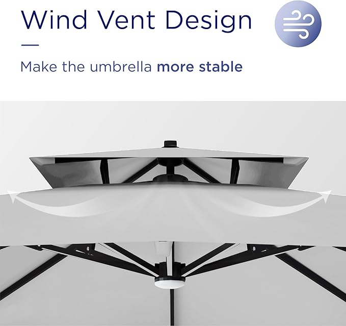 10' X 13' Patio Umbrella with Weighted Base and LED Lights Outdoor Cantilever Large Rectangle Offset Umbrellas Heavy Duty Aluminum Double Top with 360-degree Rotation for Pool Garden Deck, Fog Grey