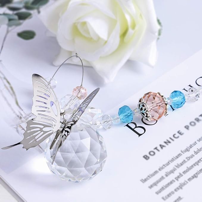 30mm Handmade Crystal Butterfly Prism Suncatcher Rainbow Hanging Decor | Crystal Butterfly Prism Suncatcher Rainbow Maker 30mm Hanging Ornament for Chandelier Lamp Window Garden Home DIY Decor