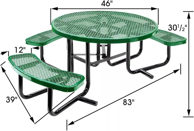 Heavy Duty Outdoor ADA Picnic Table, Expanded Metal, Wheelchair Accessible (Green, 46 Round)