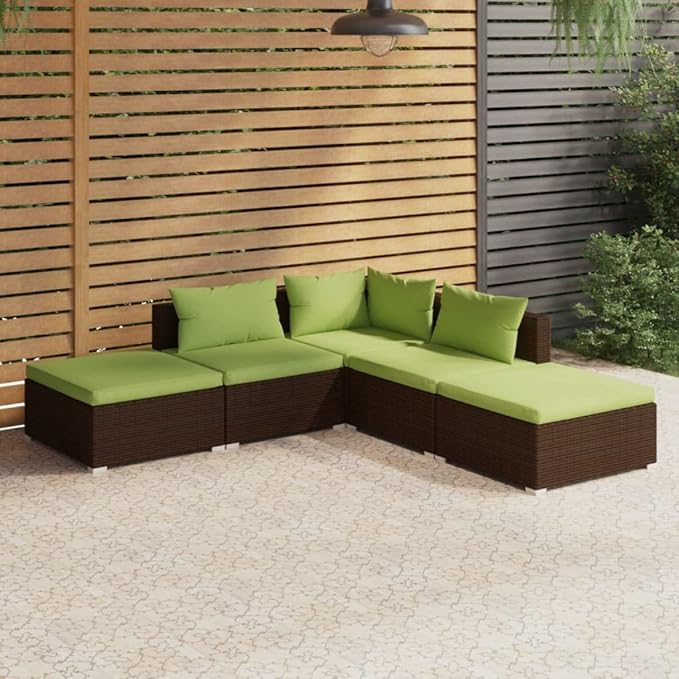 5 Piece Patio Lounge Set with CushionsOutdoor Dining Chairs,Patio Furniture Set,Outdoor Sectional Sofa,Patio Conversation Seat,Outdoor Seating,Modern Style,for Garden,Backyard, Poly Rattan Brown