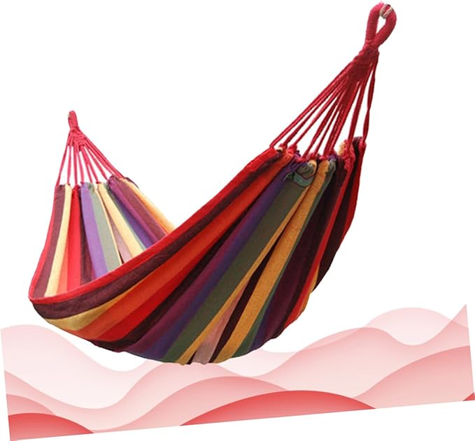 ARTIBETTER Portable Outdoor Camping Striped Canvas Hammock Swing, 190x85cm Rainbow Color, Lightweight Hanging Chair for Garden, Patio, Backyard Relaxation