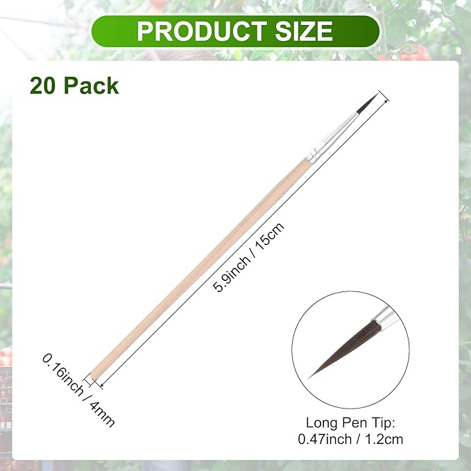M METERXITY 20-Pack Pollinator Brush, 0.5inch/1.2cm Wooden Vegetable Pollinator Pen Manual Pollination Tool for Gardening/Greenhouse/Hydroponic Plants/Flowers [Beige]