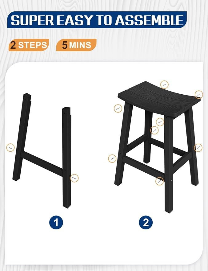 Weatherproof Bar Stools Set of 4, 28" Height Outdoor Bar Stools Holds up to 400 lbs, Saddle Seat, Bar Height Stools for Patio, Garden, and Kitchen Island, Black
