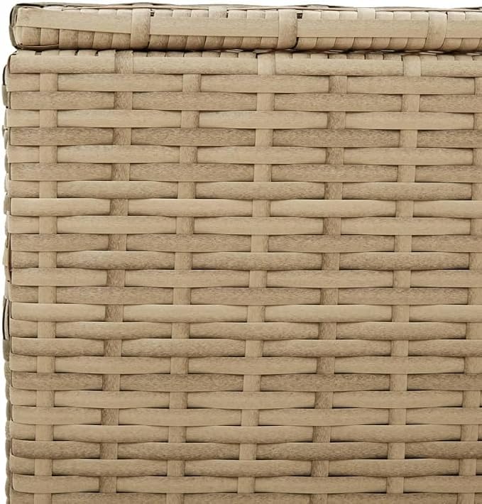 Outdoor Storage Box, Patio Rattan Deck Box, Wicker Storage Bin Deck Box, Poly Rattan Patio Storage Chest with Hinged Lid for Cushions, Pillows, 70.9"x35.4"x27.6" Mix Beige