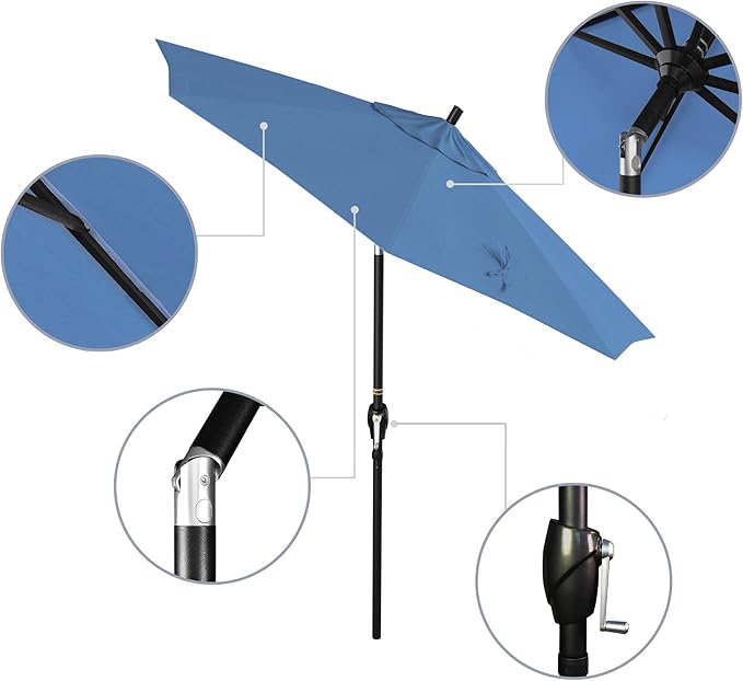 California Umbrella 7.5' Round Aluminum Market Umbrella, Crank Lift, Push Button Tilt