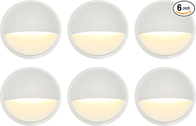 GKOLED Landscape Deck Lights, Low Voltage 12V AC/DC Outdoor Patio Lighting, LED 2W Step Light, 3000K, Die-Casting Aluminium with Classic White Powder Appearance, Complete Light UL-Listed, 6-Pack