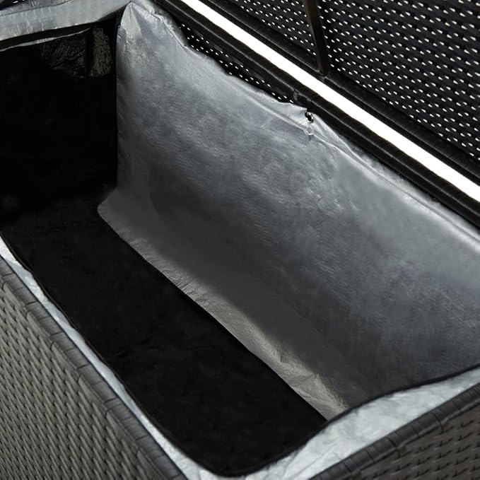 Outdoor Storage Box with PE Liner 39.4x19.7x19.7 Inch Black Poly Rattan Deck Box for Patio Furniture Cushions, Waterproof Garden Storage Chest with Zippered Closure & Elevated Feet