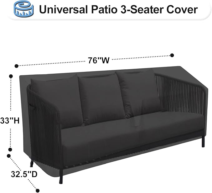 OutdoorLines Outdoor Waterproof Patio 3-Seater Couch Cover - UV Resistant Patio Sofa Furniture Covers Weatherproof Heavy Duty Glider Covers for Outdoor Furniture, 76Wx32.5Dx33H Inches, Black