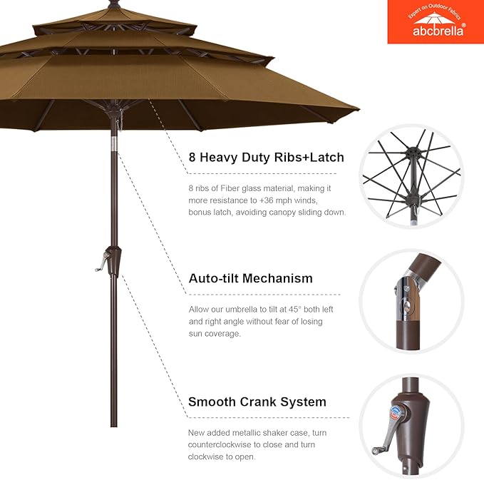 ABCCANOPY 5-Year 10-Year No Fading 9FT 3 Tiers Patio Umbrella, Outdoor Table Umbrella with 8 Sturdy Ribs for Deck, Backyard, Garden, Yard