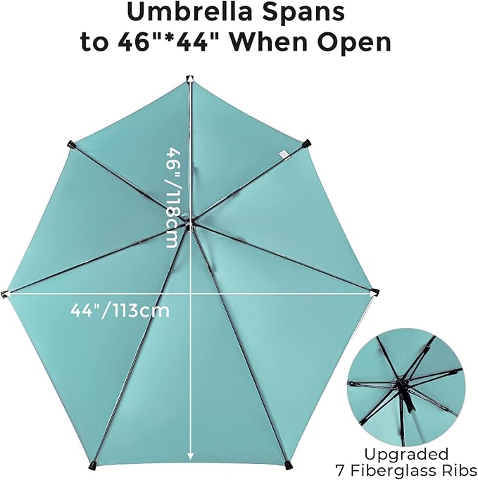 G4Free UPF 50+ Height Adjustable Chair Umbrella with Universal Clamp for Beach Chair, Golf Cart, Wheelchair, Stroller, Bleacher, Patio (Lake Blue)
