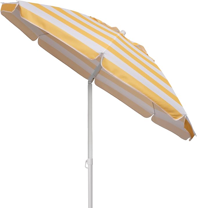 PICNIC TIME 5.5 Ft Portable Beach Umbrella, Lightweight UV Protection Sunshade with Tilt Pole & Carry Bag, Outdoor Canopy Umbrella for Beach, Sand, Pool, Patio, Camping, Travel, or Backyard Shade, (Yellow Cabana Stripe)
