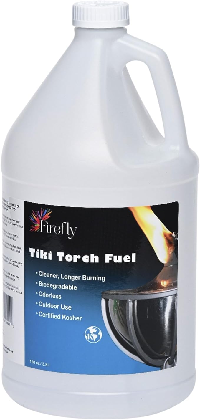 Firefly Fuel Tiki Torch Fuel – Clean-Burning Outdoor Lamp Oil for Tiki Torches and Lanterns. Low Smoke, Pure, Odorless Formula, Long-Lasting – Outdoor Patio & Garden Use - 1 Gallon