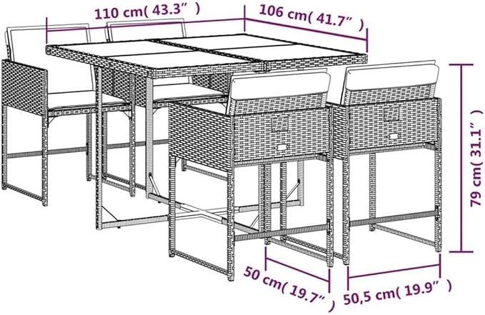Afuera Living Contemporary Patio Garden Dining Set, Solid Acacia Wood Table, Powder-Coated Gray and Brown Finish, Weather-Resistant Cushions, Seats 4, Modern Outdoor Furniture for Backyard or Terrace