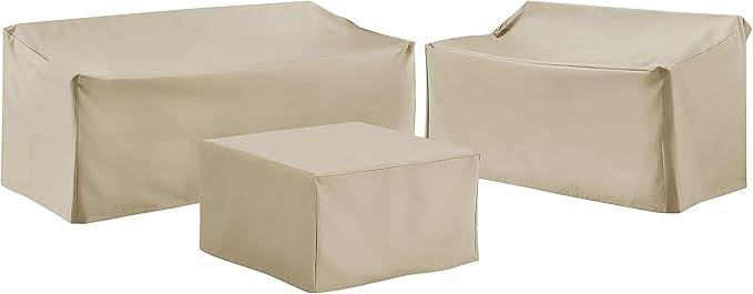 Crosley Furniture Patio Furniture Covers, Waterproof 3-Piece Cover Set for Outdoor Sectional Sofa Sets, Tan