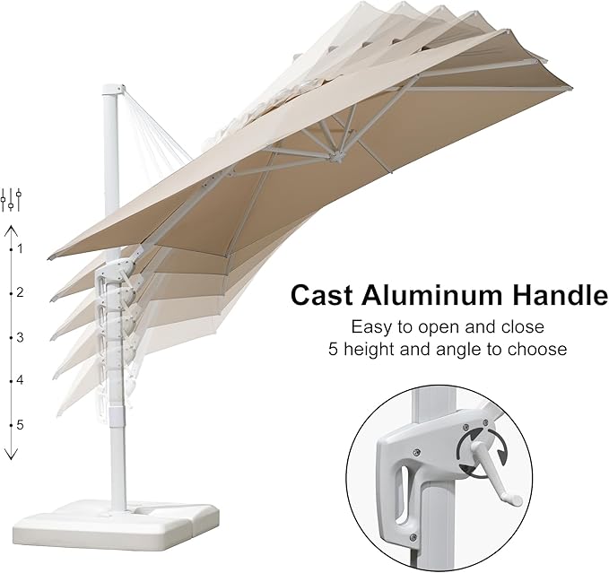 PURPLE LEAF 8 FT Patio Umbrella White Cantilever Umbrella Aluminum Square Outdoor Offset Umbrella Hanging Windproof with 360° Rotation for Garden Deck Pool, Beige