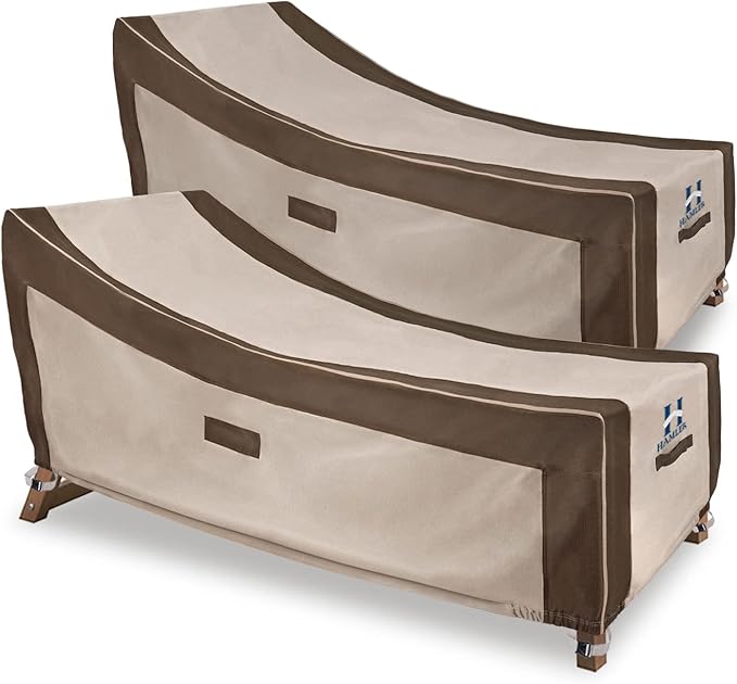 HAMLER Lounge Chair Cover, Heavy Duty Chaise Lounge Covers Outdoor Waterproof 2 Pack, Outdoor Furniture Covers for Patio Furniture Fits up to 76L x 32W x 32H Inch, Brown & Beige