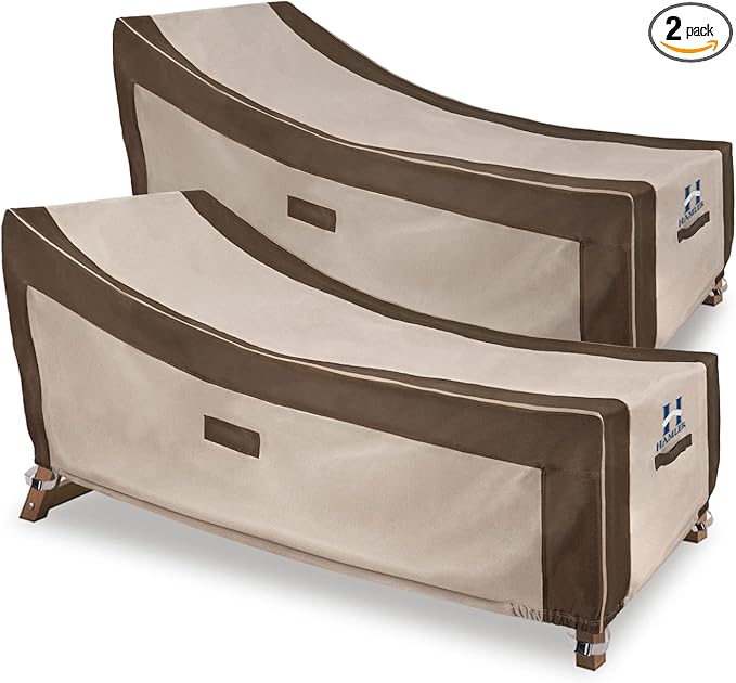 HAMLER Lounge Chair Cover, Heavy Duty Chaise Lounge Covers Outdoor Waterproof 2 Pack, Outdoor Furniture Covers for Patio Furniture Fits up to 70L x 32W x 30H Inch, Brown & Beige