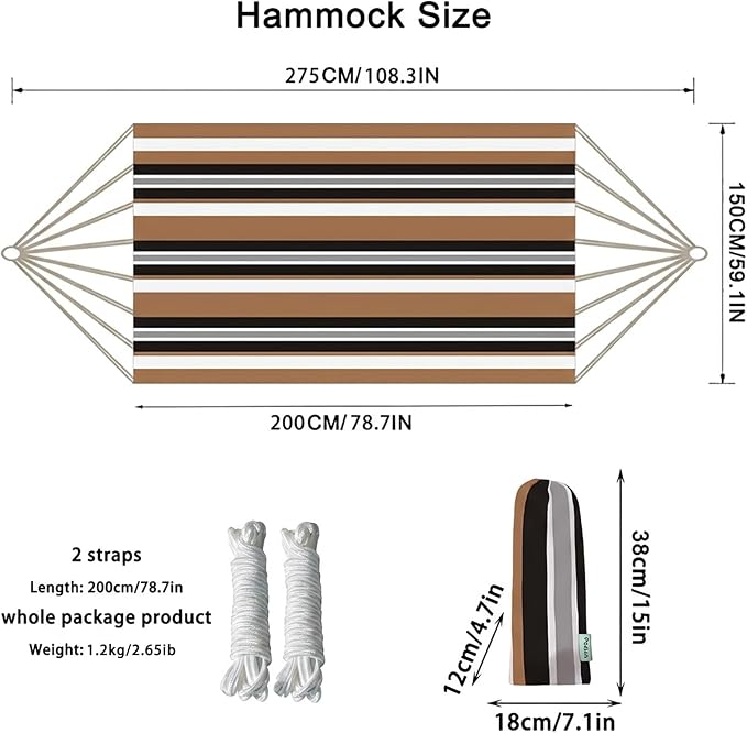 Canvas Hammock 122" Long X 59" Wide 2 Person Hammock 440 pounds Maximum Weight Applicable Scenes in Courtyard Autumn, Indoor Hanging Chairs, Beach Leisure (Black White, Full)