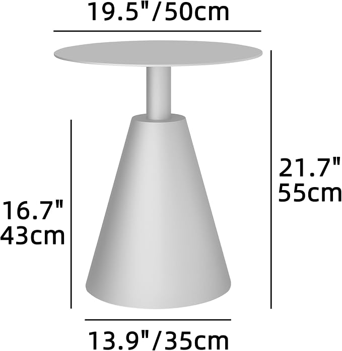 19.5" Round Outdoor Coffee Table, Weather-Resistant Aluminum Side Table for Patio, Balcony, Garden & Bedroom, White