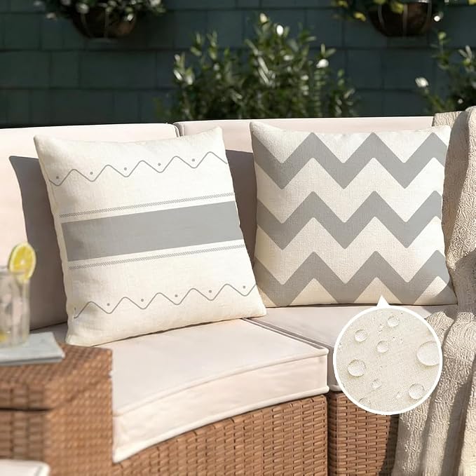 RABUSOFA Outdoor Pillows Waterproof 20x20 Set of 4 Gray Geometric Decor | Chevron Zigzag,Not Insert,Waterproof Fabric,Machine Washable,Invisible Zipper,Decoration for Patio Furniture Sunbrella Couch