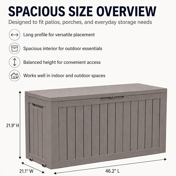 Outdoor Deck Patio Storage Box - 80 Gallon Resin Outside Storage Bin with Lid for Patio Cushions, Garden Tools, Pool Accessories & Backyard Toy Storage, Brown