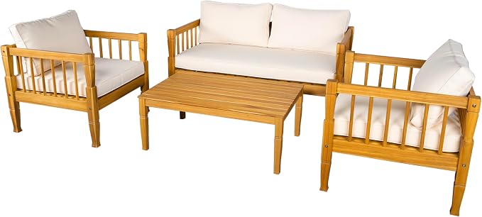 KLMM 4-Piece Patio Furniture Set,Outdoor Furniture with Coffee Table,Patio Conversation Set,Deep Seating with Thick Cushion,for Backyard Porch Balcony (Teak Finish-PF)