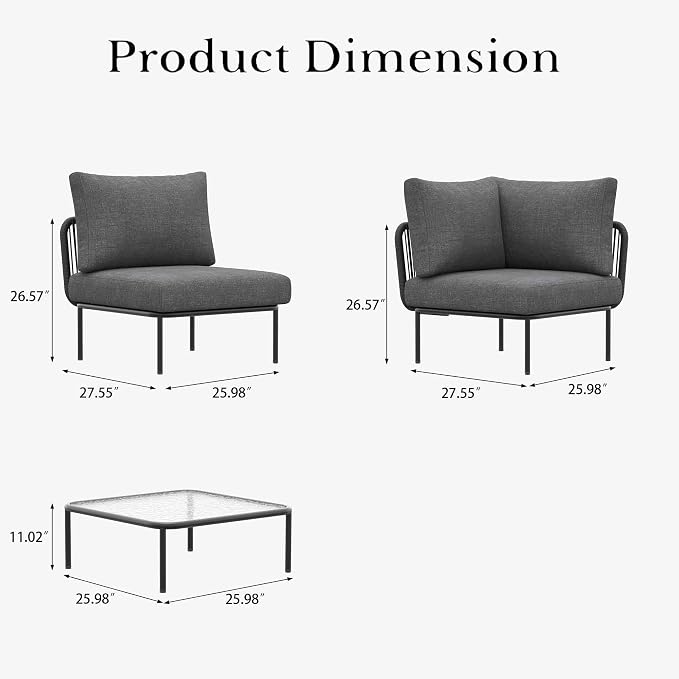 LayinSun 5 Pieces Aluminum Patio Furniture Set, Modern Modular Sectional Sofa with Coffee Table and Upgrade Thickness Cushion