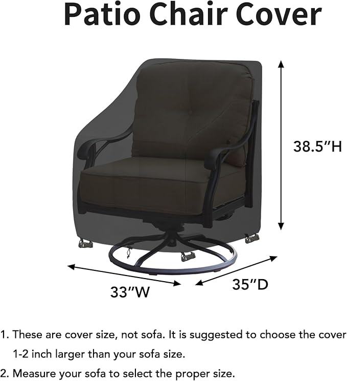 Easy-Going Waterproof Outdoor Swivel Chair Cover UV Resistant Patio Chair Cover Weatherproof Lawn Outdoor Furniture Cover with Tape Sealed Seam (2 Pack-33Wx35Dx38.5H inch, Black)