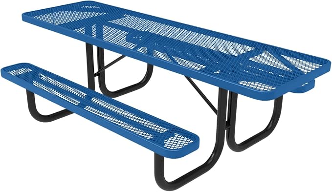 COATEDOUTDOORFURNITURE Heavy-Duty Portable ADA-Compliant Outdoor Picnic Table, Expanded Metal Patio Dining Furniture Made in America (8ft Rectangular, Both-Side Handicap, Textured Light Blue)