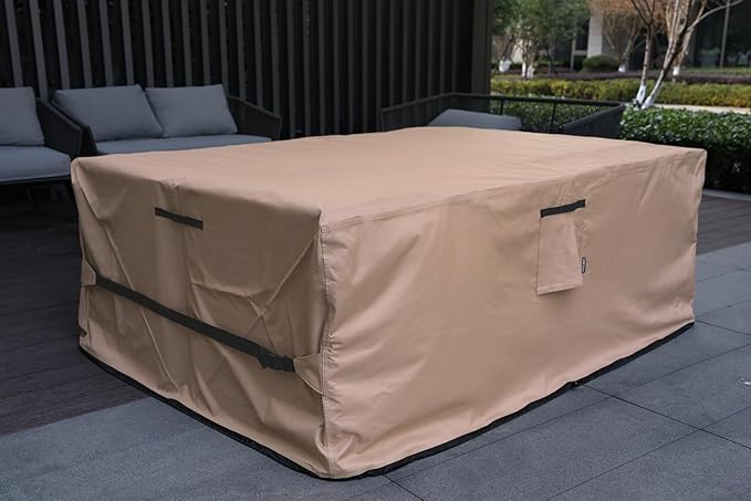 Patio Furniture Set Cover Waterproof Rectangular Heavy Duty 600D Outdoor Sectional Sofa Couch Cover Large Outside Dining Table and Chairs Covers Patio Conversation Set Cover Brown 77 x 54 Inch