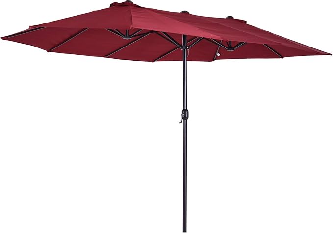 Outsunny Extra Large 15 ft Patio Umbrella, Double-Sided Wide Outdoor Umbrella with Crank Handle and Air Vents for Backyard, Deck, Pool, Market