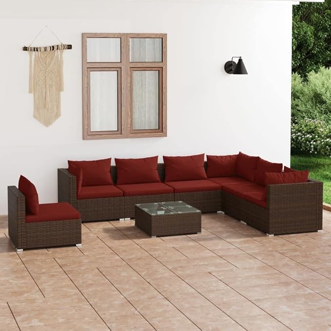 8 Piece Patio Lounge Set with Cushion, Furniture Conversation Sets Outdoor Patio Sectional Piece Patio Set Patio Lounge Set s Poly Rattan Brown