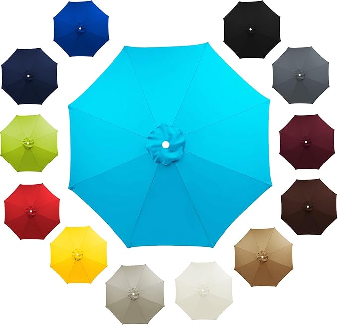 6 Ribs 8 Ribs Patio Umbrella Replacement Canopy 6.5ft 7.5ft 8.2ft 8.9ft 9.8ft 11.5ft UV Protection Waterproof Replacement Parasol Fabric Cover for Garden Outdoor Lawn(Blue Lake,7.5ft/8ribs)