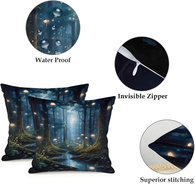 20x20 Inch Outdoor Pillow Covers Set of 2 Waterproof Throw Pillow Covers Decorative Couch Cushion Covers Art Forest River Square Pillowcases Protectors for Patio Garden Sofa