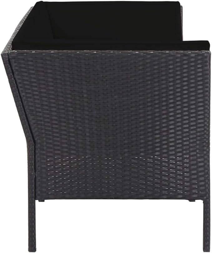 Patio Lounge Set with Cushions,Outdoor Furniture,Outdoor Furniture Sets,Patio Conversation Sets,for Garden,Deck,Backyard,6 Piece Poly Rattan Black