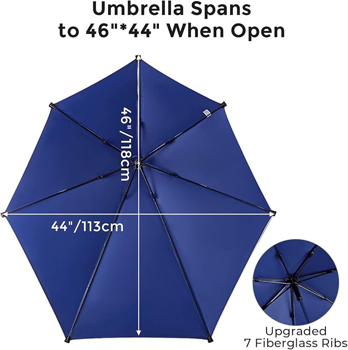 G4Free UPF 50+ Height Adjustable Chair Umbrella with Universal Clamp for Beach Chair, Golf Cart, Wheelchair, Stroller, Bleacher, Patio (Blue)