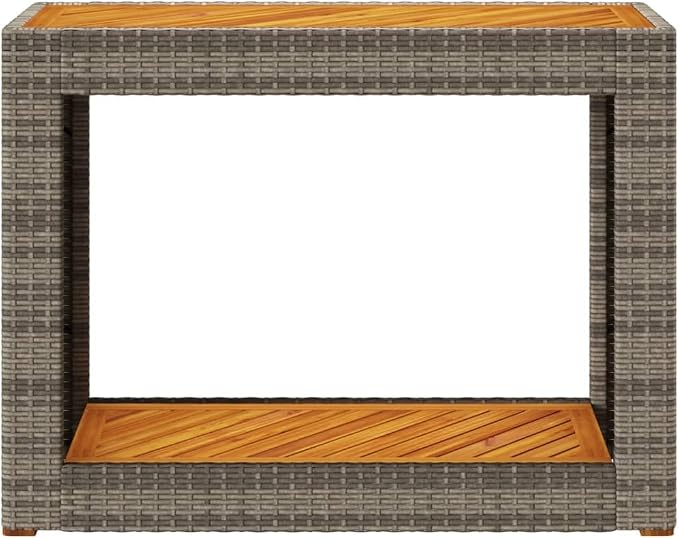 Patio Side Table with Wooden Top Gray 39.4"x15.7"x29.5" Outdoor Furniture Poly Rattan Side Tables for Patio, Garden, Backyard, Stable and Durable, Easy to Clean, Modern Design