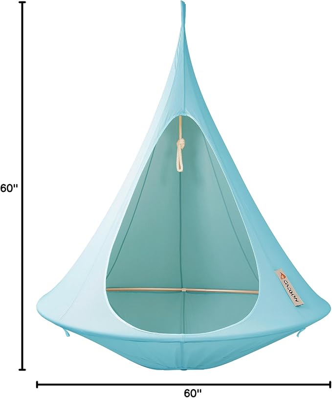 Single Cacoon Hanging Chair – Cozy Indoor/Outdoor Hammock with Polyester Canvas, 440 lb Capacity, Includes 18ft Rope & Carabiner (Turquoise)