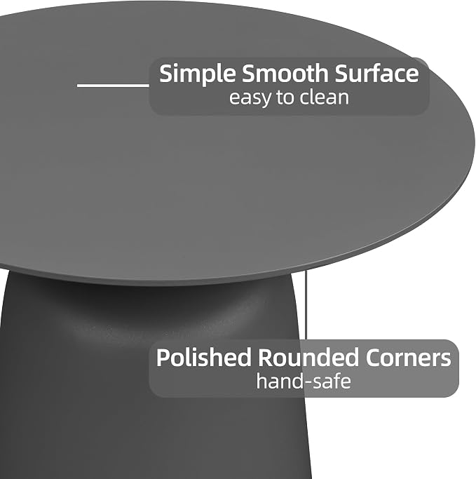 19.5" Round Pedestal Side Table, Stable Bell Base Modern Minimalist End Table, Small Coffee Accent Table for Living Room Bedroom Patio Balcony Indoor Outdoor, Grey