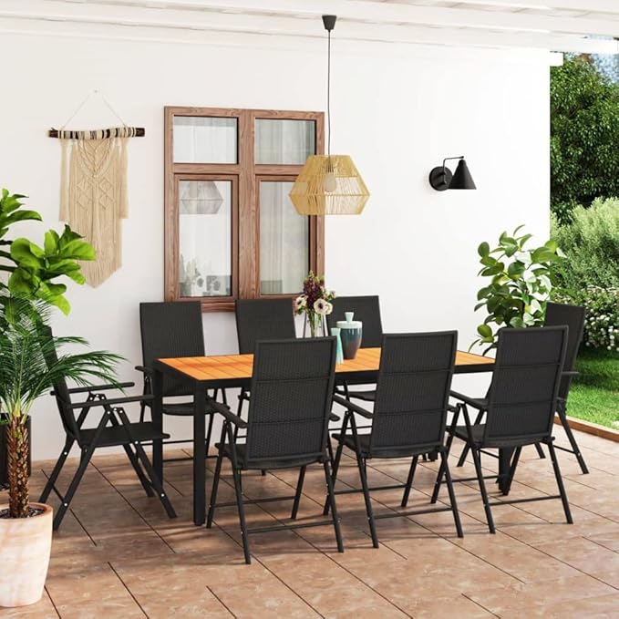 9 Piece Patio Dining Set, Front Porch Furniture Patio Conversation Set Sectional Sofa Outdoor Sofa Sets for Piazza Garden Exhibition Negotiation Area Black and Brown