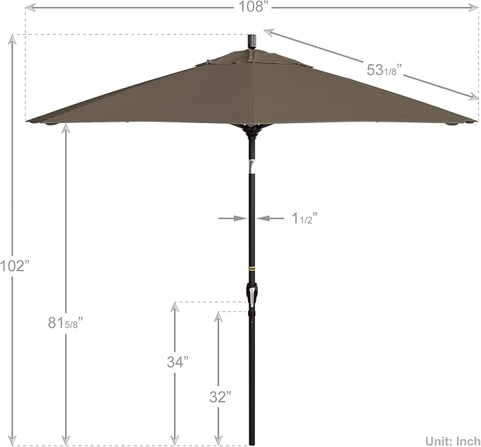 California Umbrella 9' Round Aluminum Market Umbrella, Crank Lift, Push Button Tilt, Bronze Pole