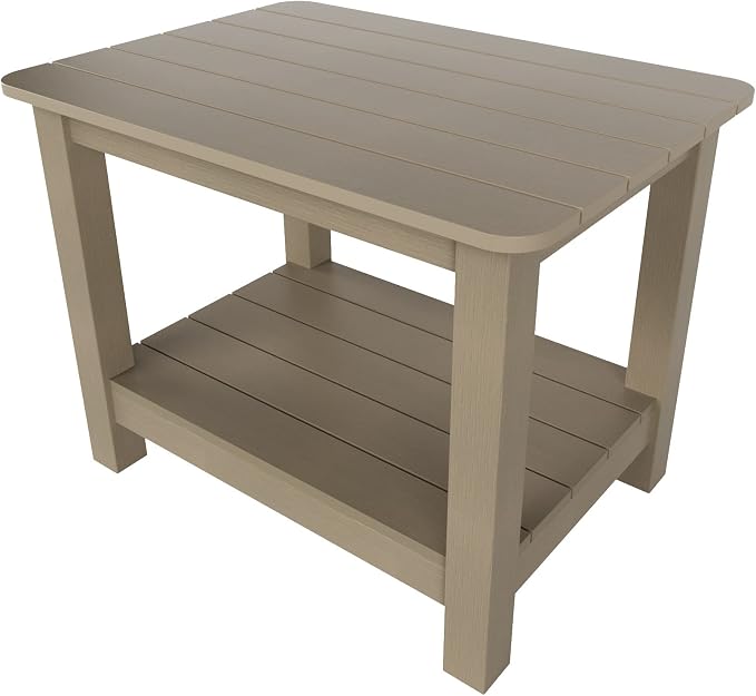 WestinTrends Tuscany Outdoor Side Table, All Weather HIPS 2 Tier Adirondack Small Patio Table with Storage, Taupe