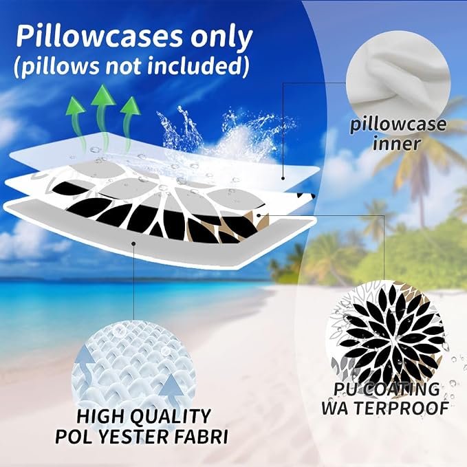 DFXSZ Outdoor Waterproof Pillow Covers 22x22 Set of 2 Black Brown Flower | Spring Summer Waterproof Flower Throw Pillowcases（No Inserts）Outdoor Decor for Patio Funiture Garden Polyester Covers