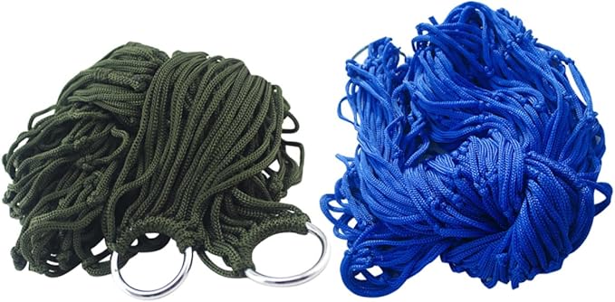 2pcs Outdoor Hammocks Nylon Rope Mesh Hammock Bed Heavy Duty Camping Swing Bed