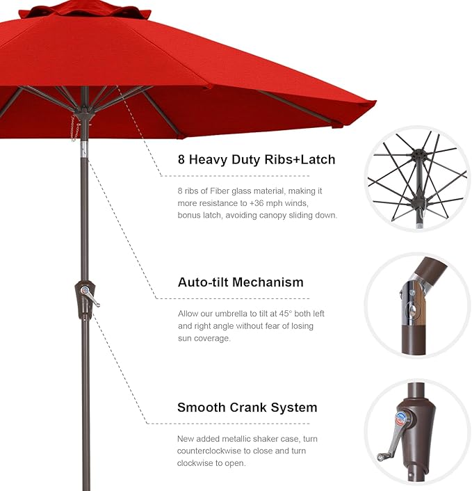 ABCCANOPY 10-Year No Fading 9FT Patio Umbrella, Acrylic Outdoor Table Umbrella with 8 Sturdy Ribs for Deck, Backyard, Garden, Yard (Red)