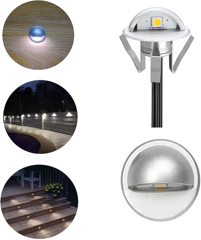 FVTLED Pack of 10 Low Voltage LED Deck Light Kit Φ1.38 Waterproof Outdoor Step Stairs Garden Yard Patio Landscape Decor Lighting Cold White Lamp